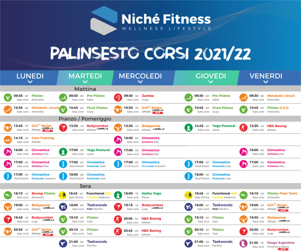 Palinsesto Corsi Niché Fitness Club | Pomigliano