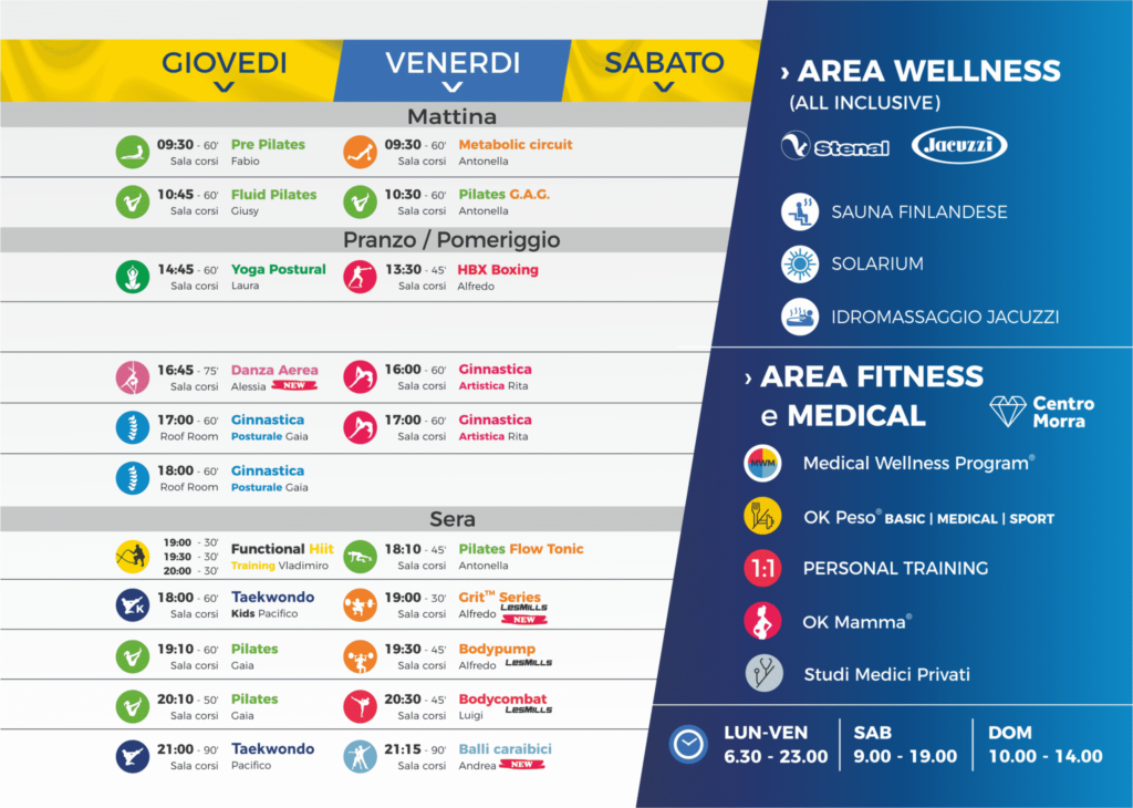 Palinsesto Corsi Niché Fitness Club | Pomigliano